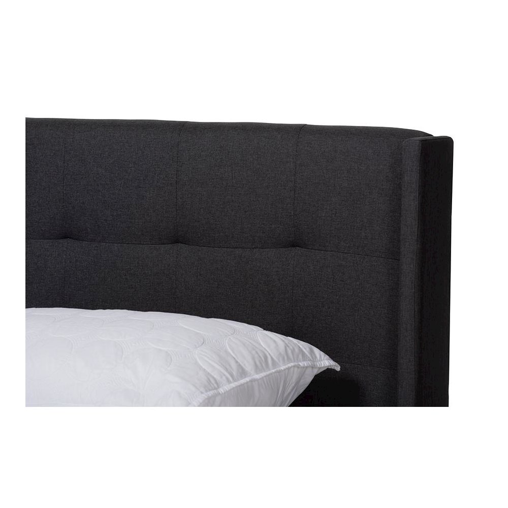Lisette Modern and Contemporary Charcoal Grey Fabric Upholstered Queen Size Bed. Picture 4