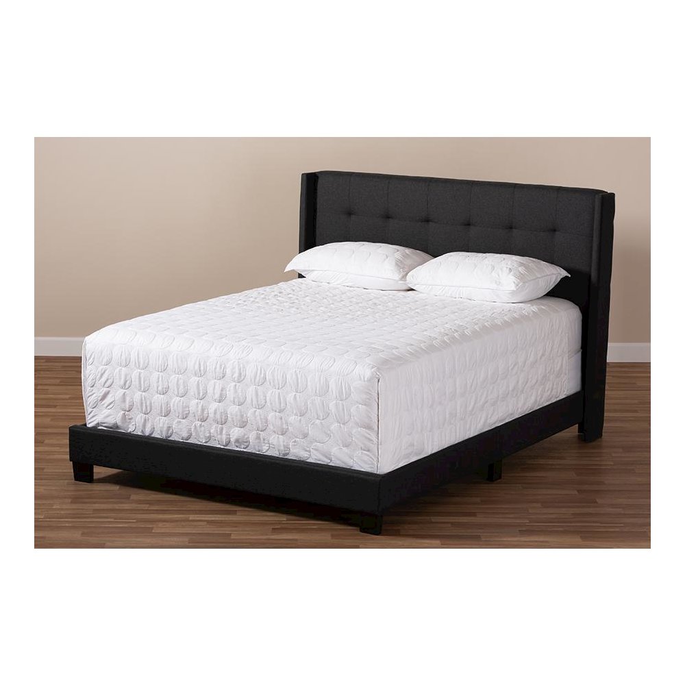 Lisette Modern and Contemporary Charcoal Grey Fabric Upholstered Queen Size Bed. Picture 7