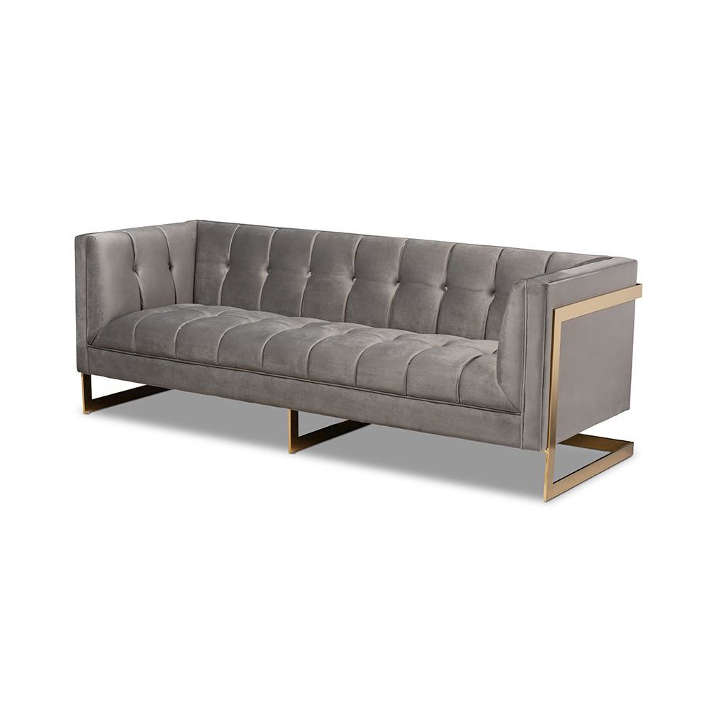 Button Tufted Sofa with Gold-Tone Frame. Picture 1