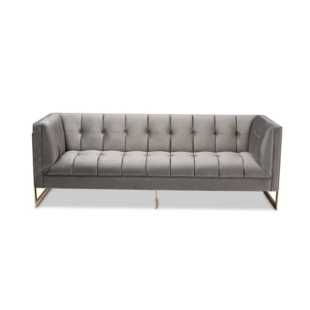 Button Tufted Sofa with Gold-Tone Frame. Picture 2