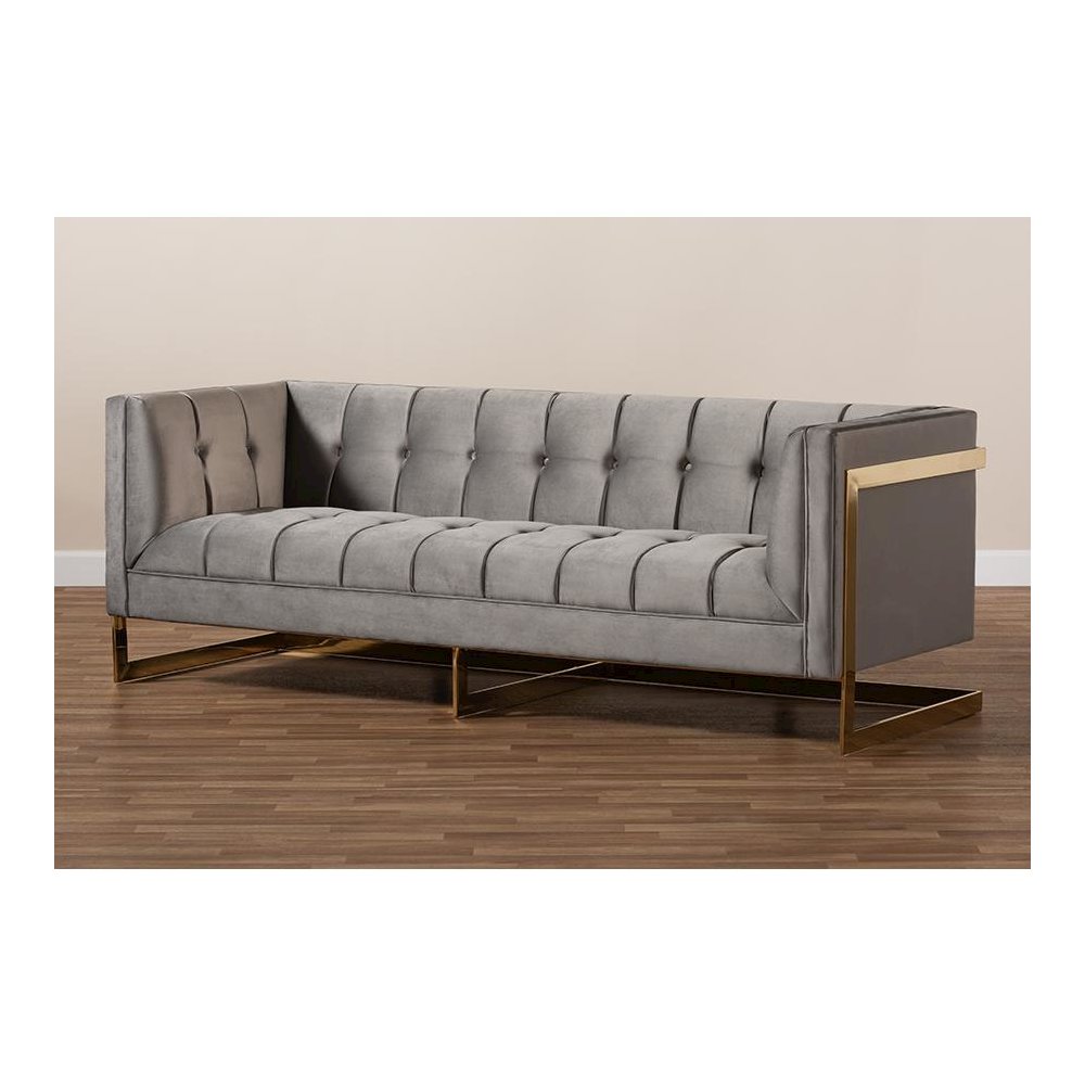 Button Tufted Sofa with Gold-Tone Frame. Picture 9