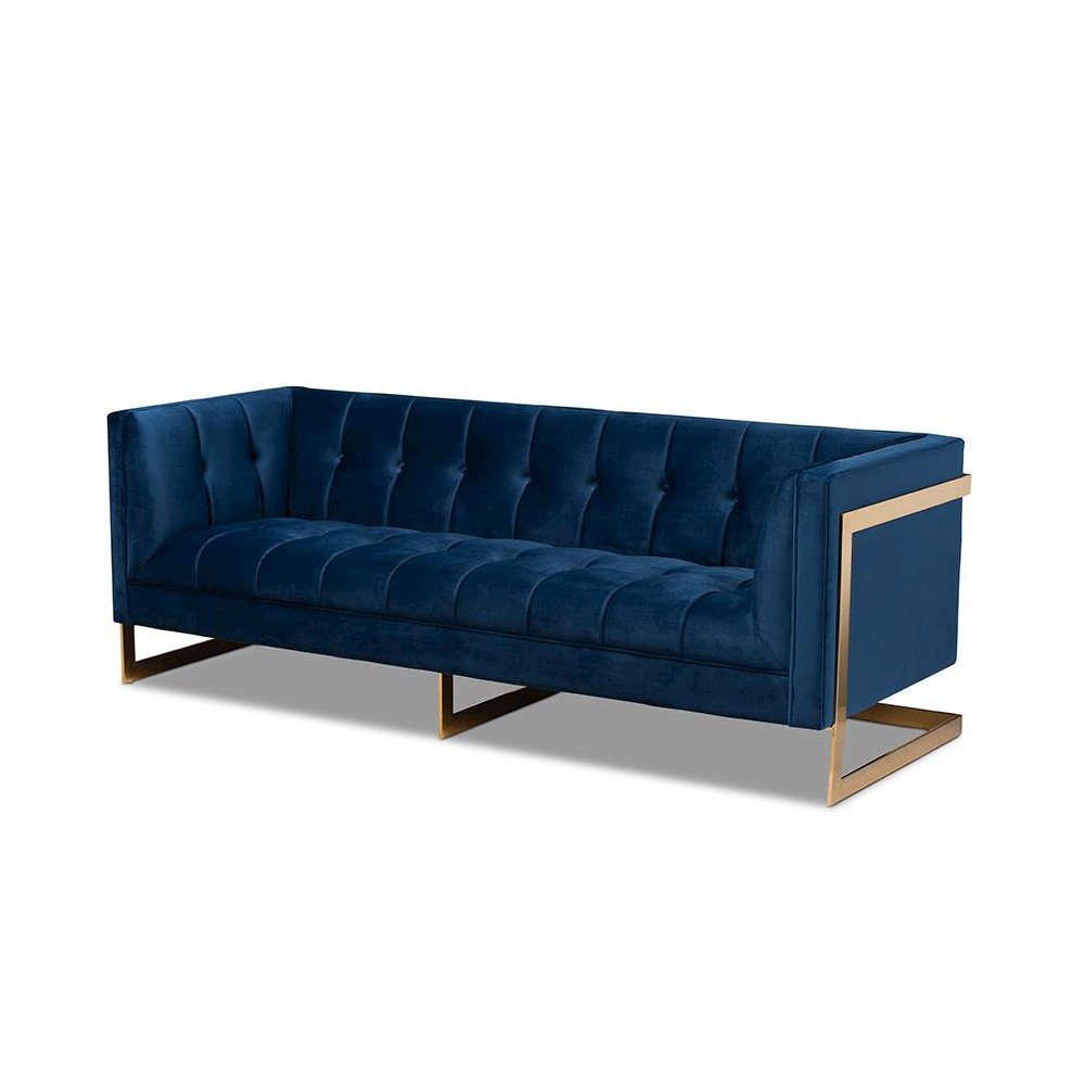 Button Tufted Gold Sofa with Gold-Tone Frame. Picture 1