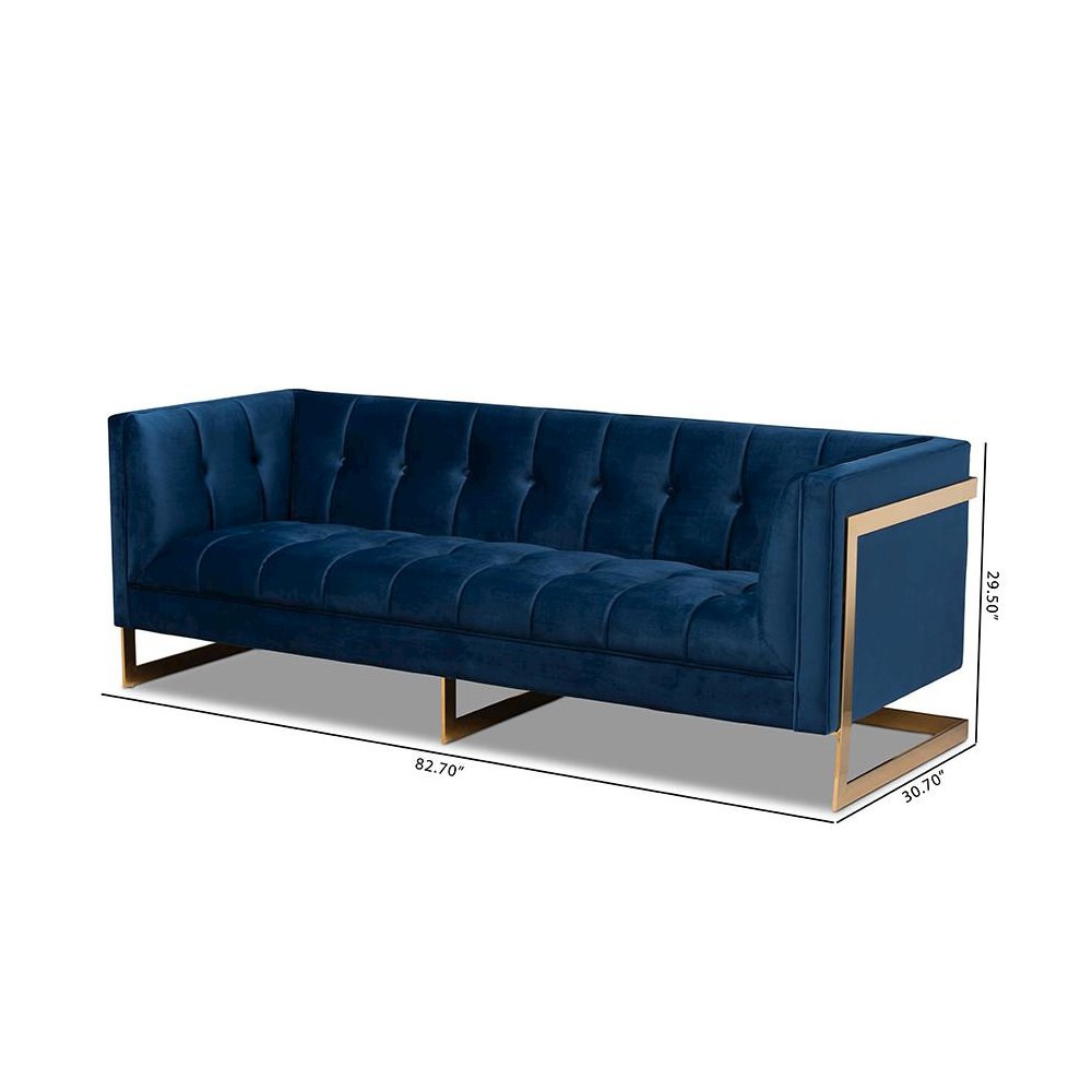Button Tufted Gold Sofa with Gold-Tone Frame. Picture 10