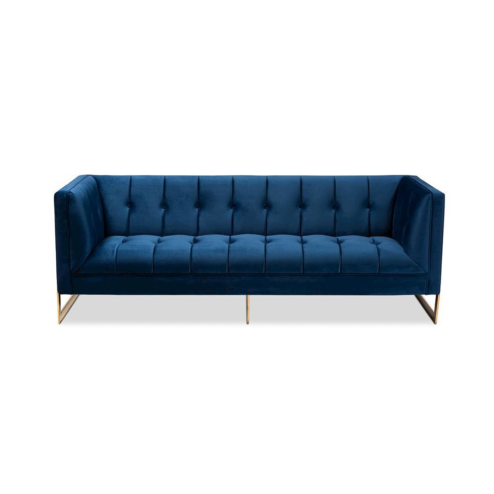 Button Tufted Gold Sofa with Gold-Tone Frame. Picture 2