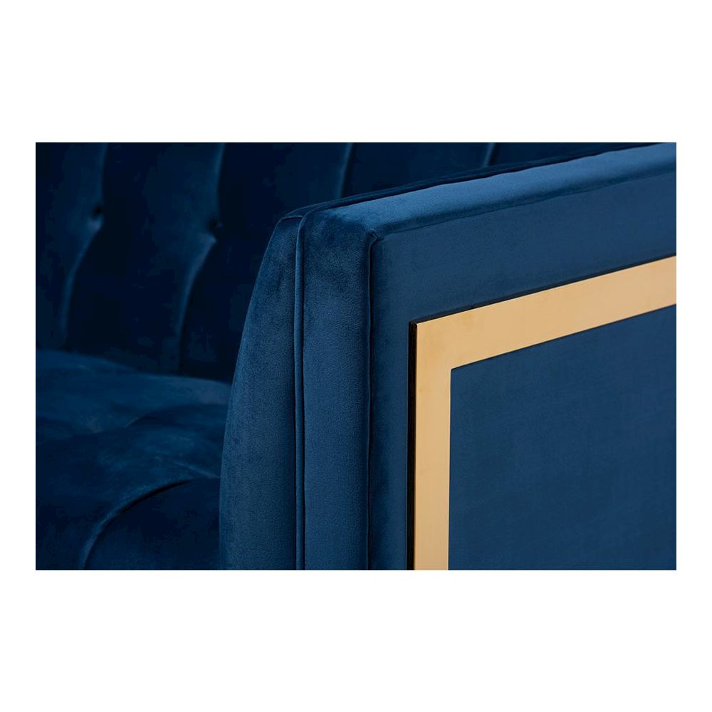 Button Tufted Gold Sofa with Gold-Tone Frame. Picture 6
