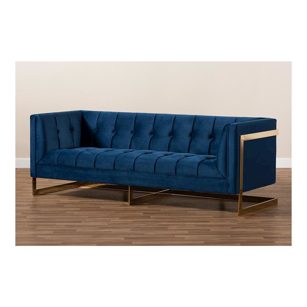 Button Tufted Gold Sofa with Gold-Tone Frame. Picture 9