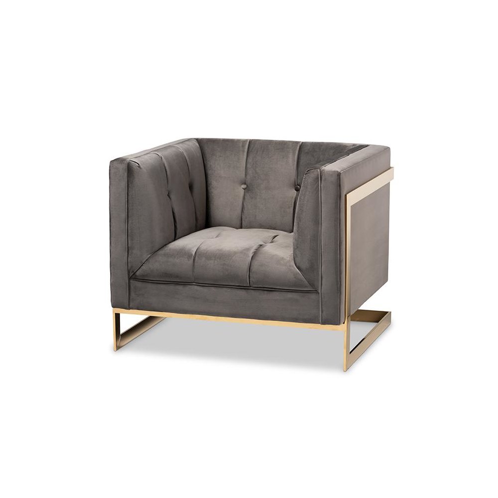 Button Tufted Armchair with Gold-Tone Frame. Picture 1