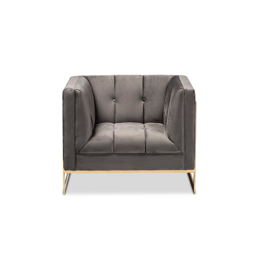 Button Tufted Armchair with Gold-Tone Frame. Picture 2