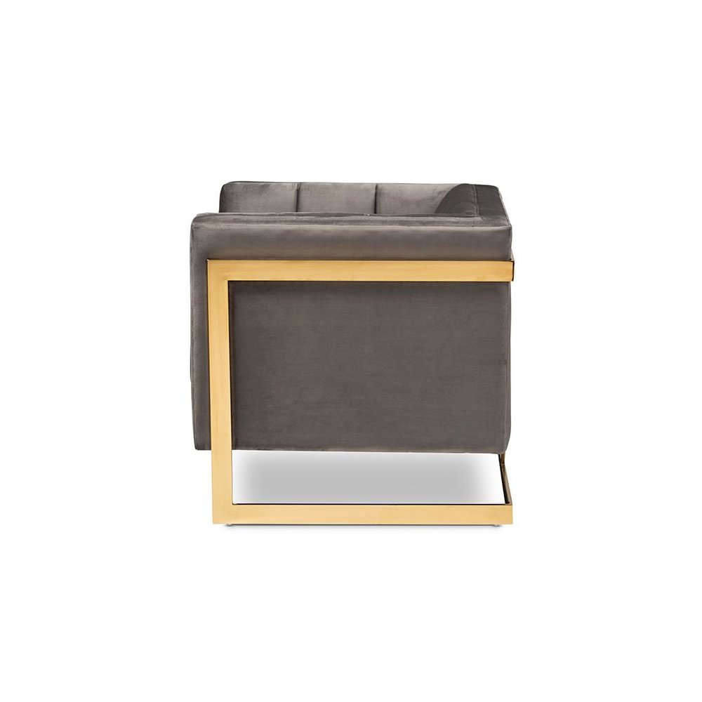 Button Tufted Armchair with Gold-Tone Frame. Picture 3