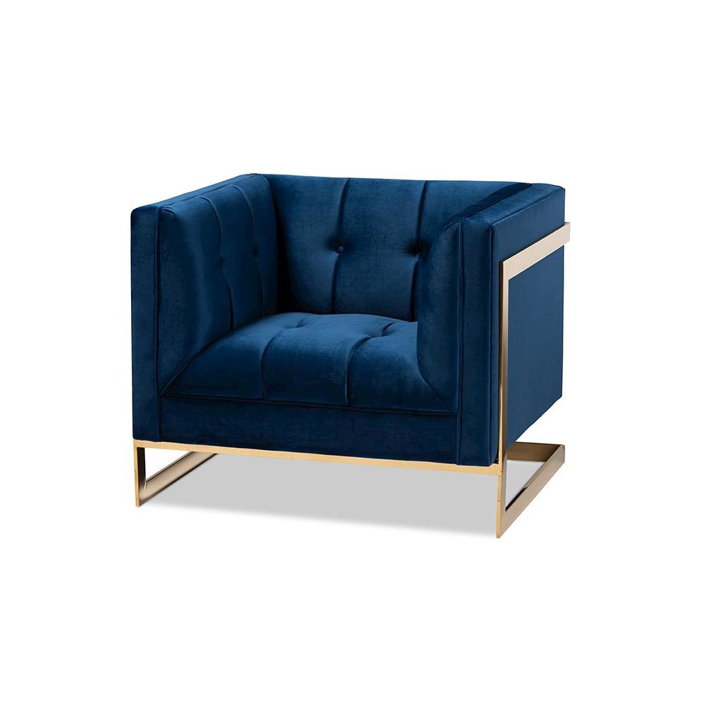 Button Tufted Armchair with Gold-Tone Frame. Picture 1