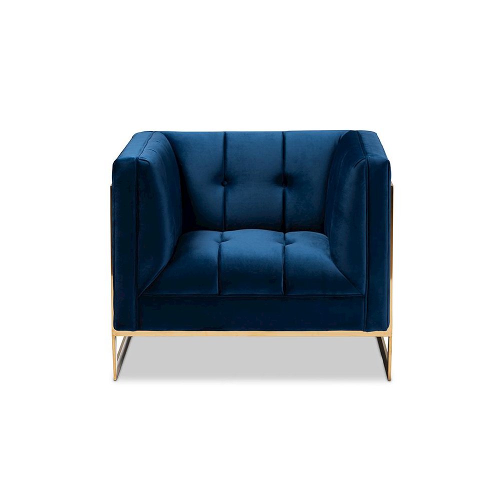 Button Tufted Armchair with Gold-Tone Frame. Picture 2