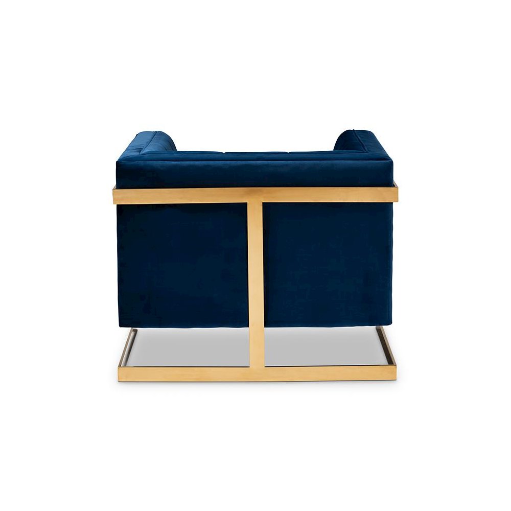 Button Tufted Armchair with Gold-Tone Frame. Picture 4