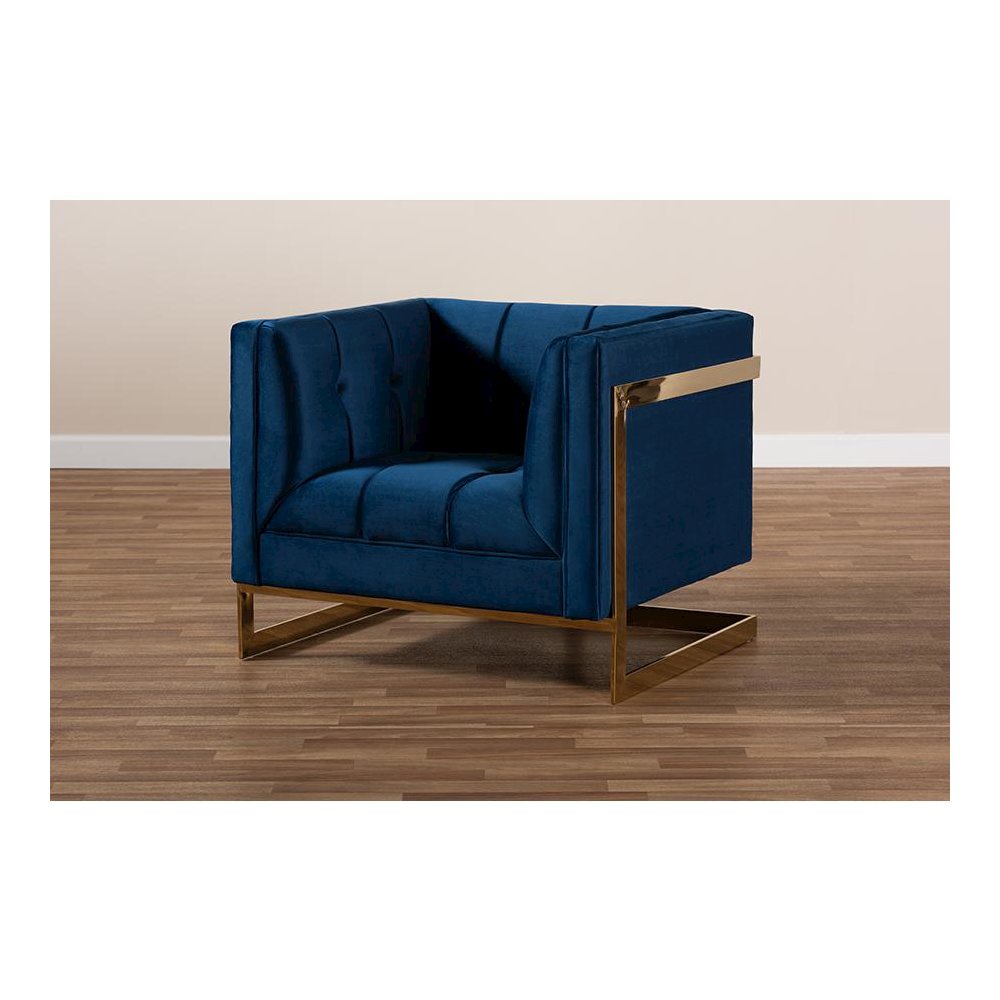 Button Tufted Armchair with Gold-Tone Frame. Picture 9