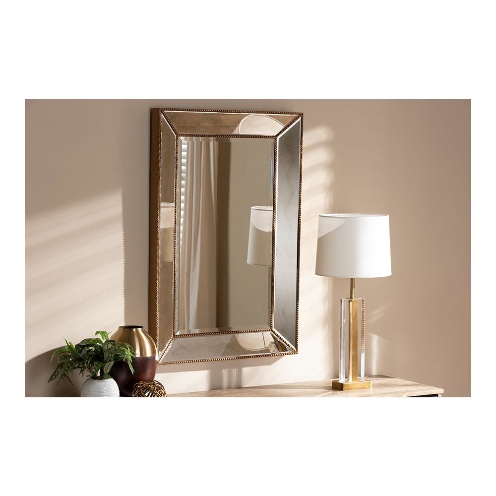 Antique Gold Finished Rectangular Accent Wall Mirror. Picture 1