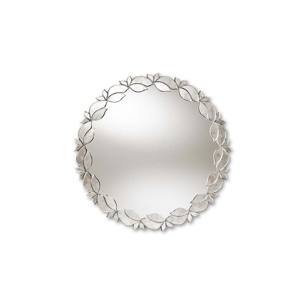 Silver Finished Round Petal Leaf Accent Wall Mirror. Picture 3