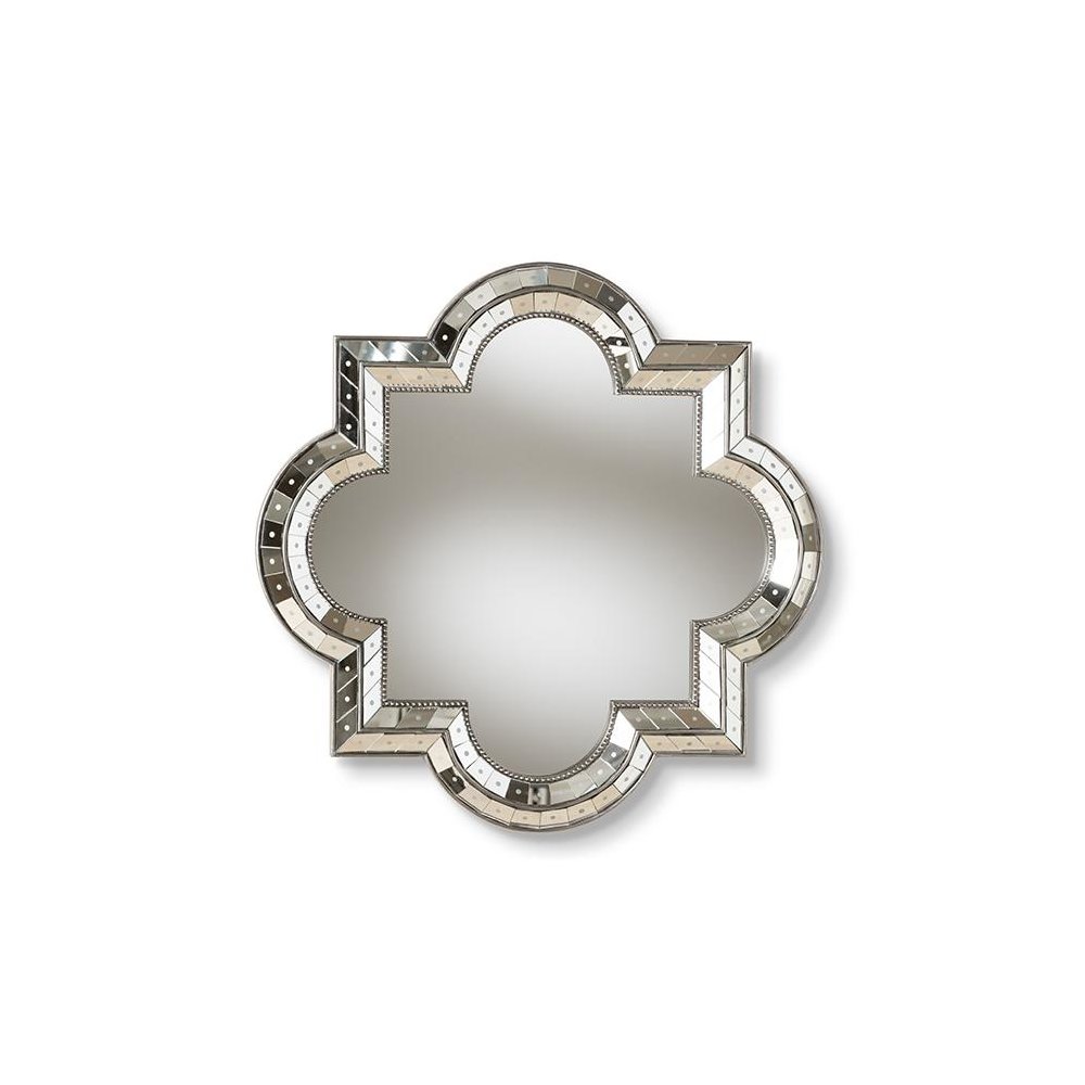 Catia Art Deco Antique Silver Finished Quatrefoil Accent Wall Mirror. Picture 3