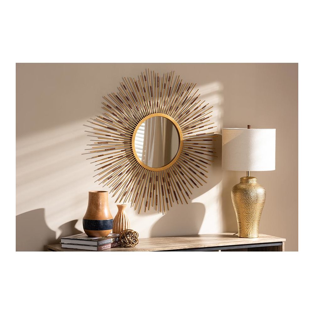 Apollonia Modern and Contemporary Gold Finished Sunburst Accent Wall Mirror. Picture 1
