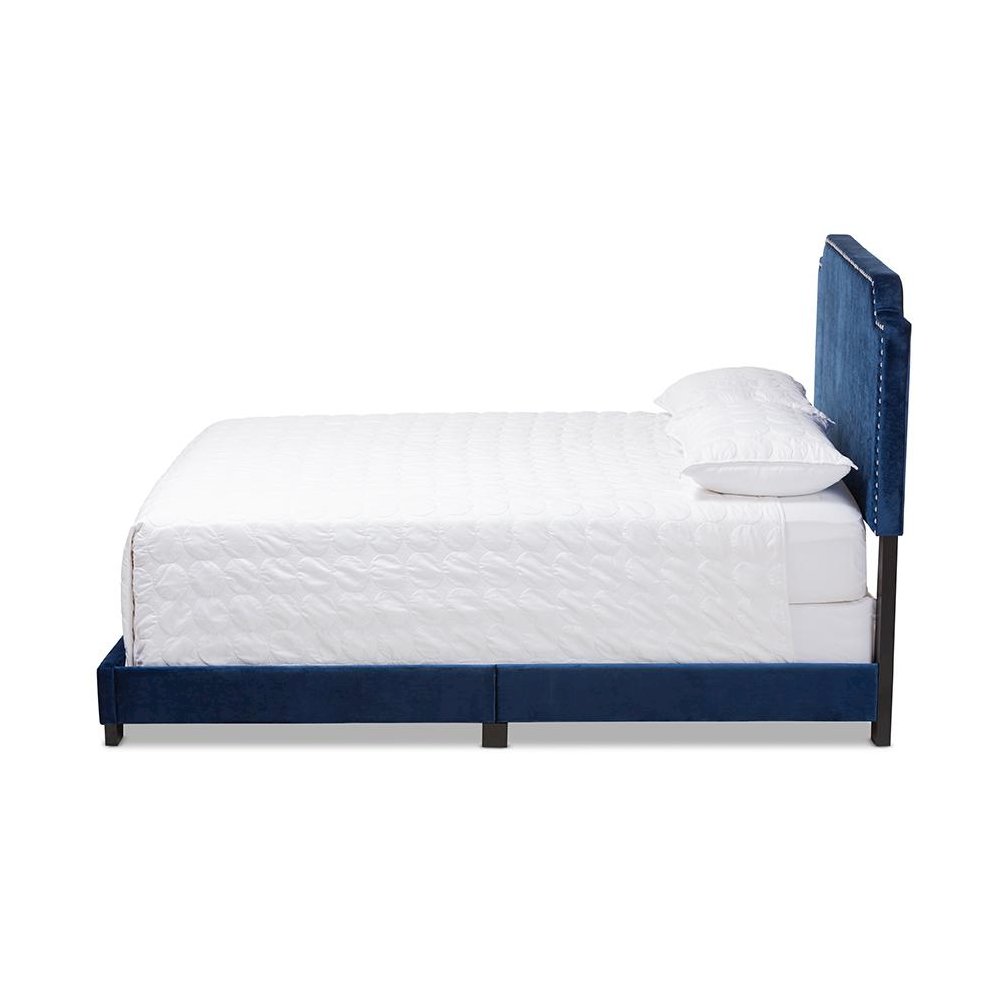 Baxton Studio Darcy Luxe and Glamour Navy Velvet Upholstered Full Size Bed. Picture 2