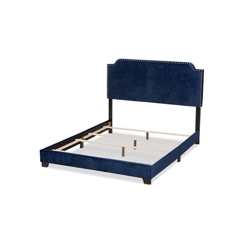 Baxton Studio Darcy Luxe and Glamour Navy Velvet Upholstered Full Size Bed. Picture 3