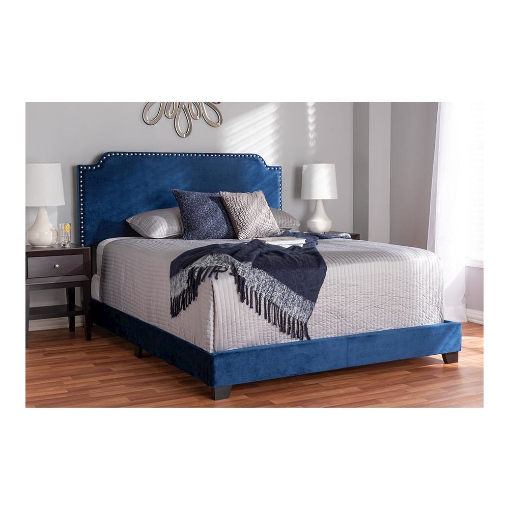 Baxton Studio Darcy Luxe and Glamour Navy Velvet Upholstered Full Size Bed. Picture 6
