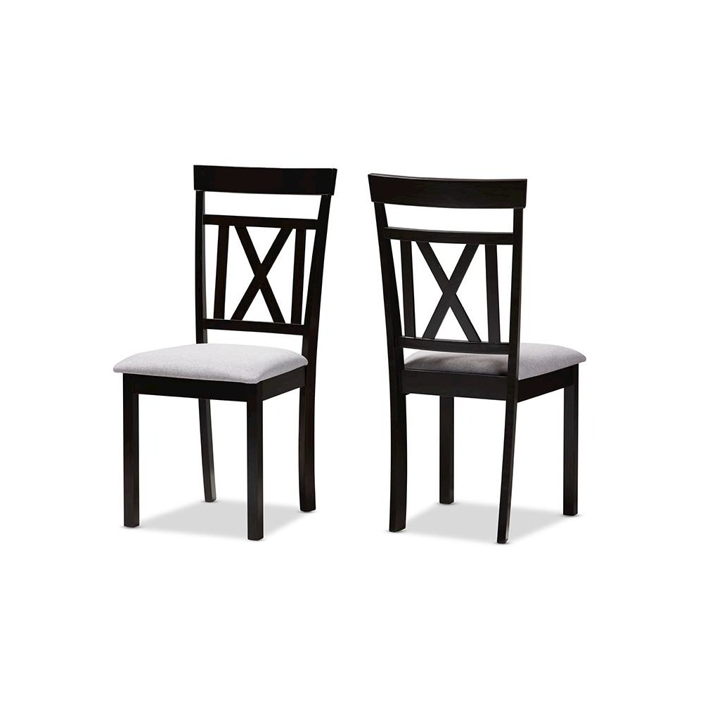 Grey Fabric Upholstered and Espresso Brown Finished Dining Chair Set of 2. Picture 1