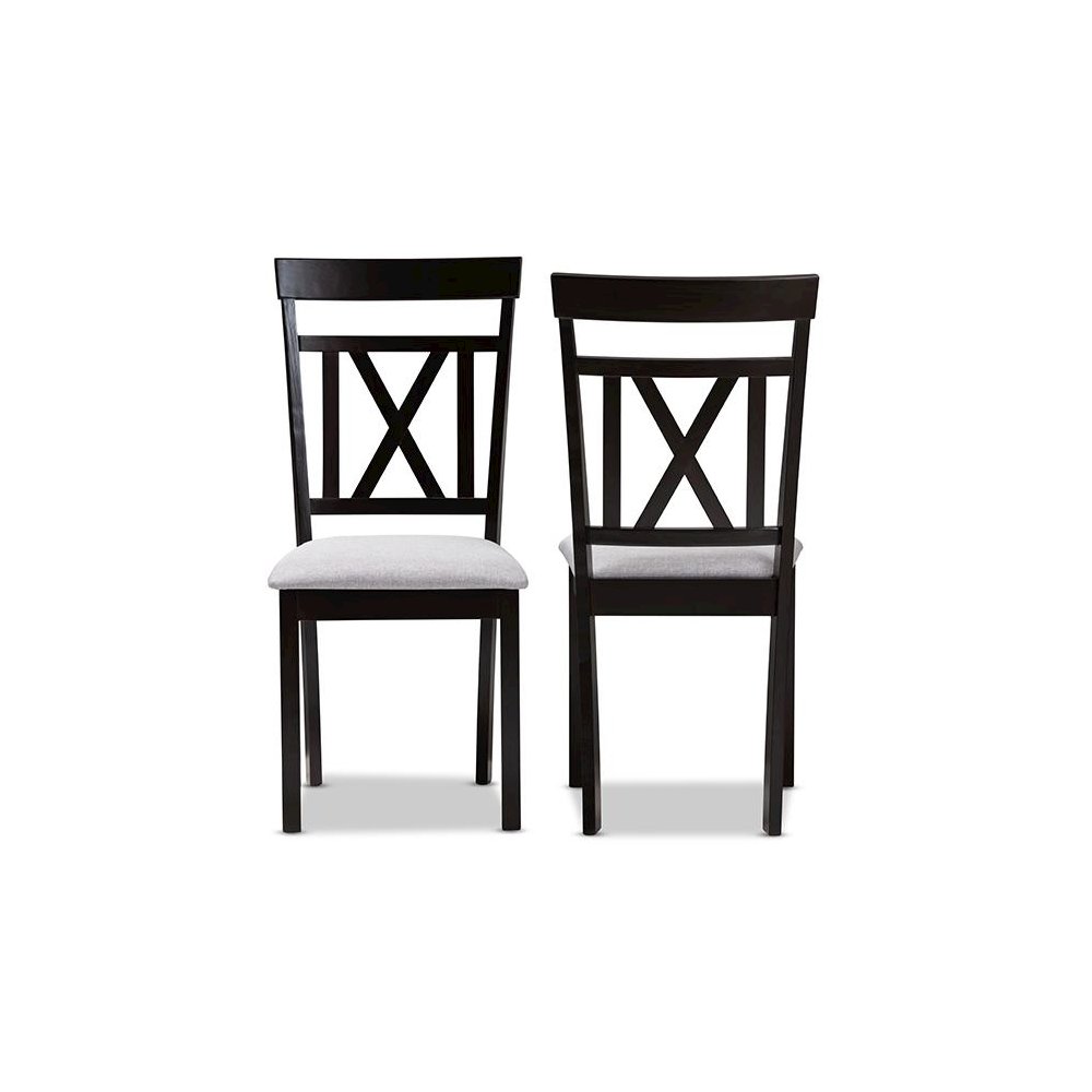 Grey Fabric Upholstered and Espresso Brown Finished Dining Chair Set of 2. Picture 2