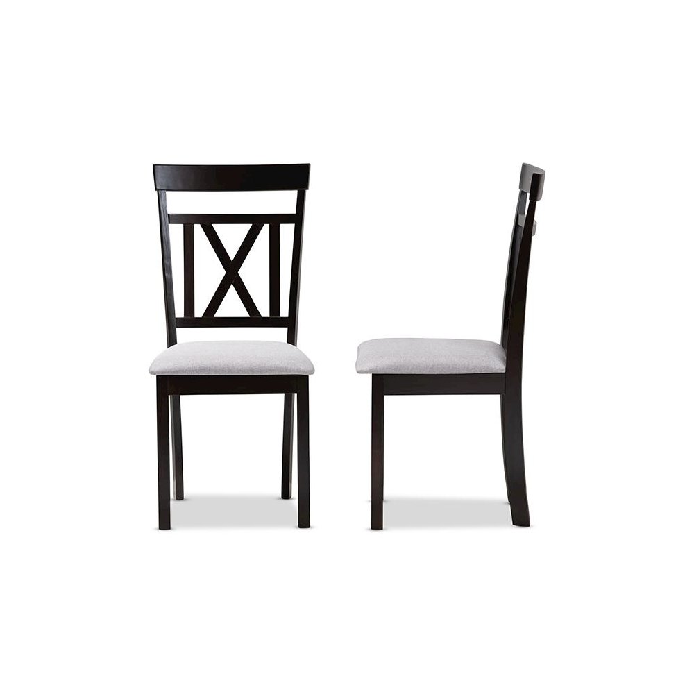 Grey Fabric Upholstered and Espresso Brown Finished Dining Chair Set of 2. Picture 3