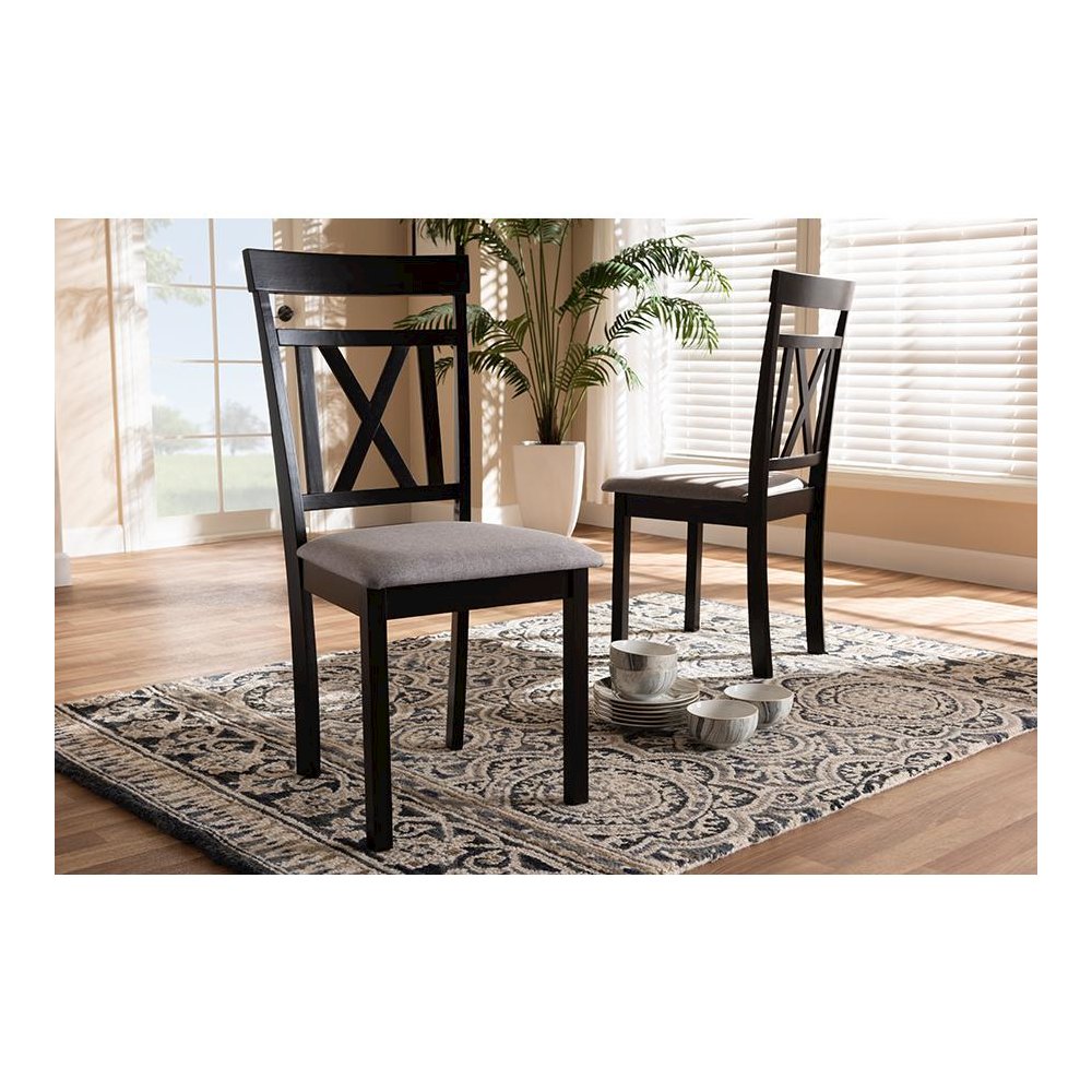 Grey Fabric Upholstered and Espresso Brown Finished Dining Chair Set of 2. Picture 5