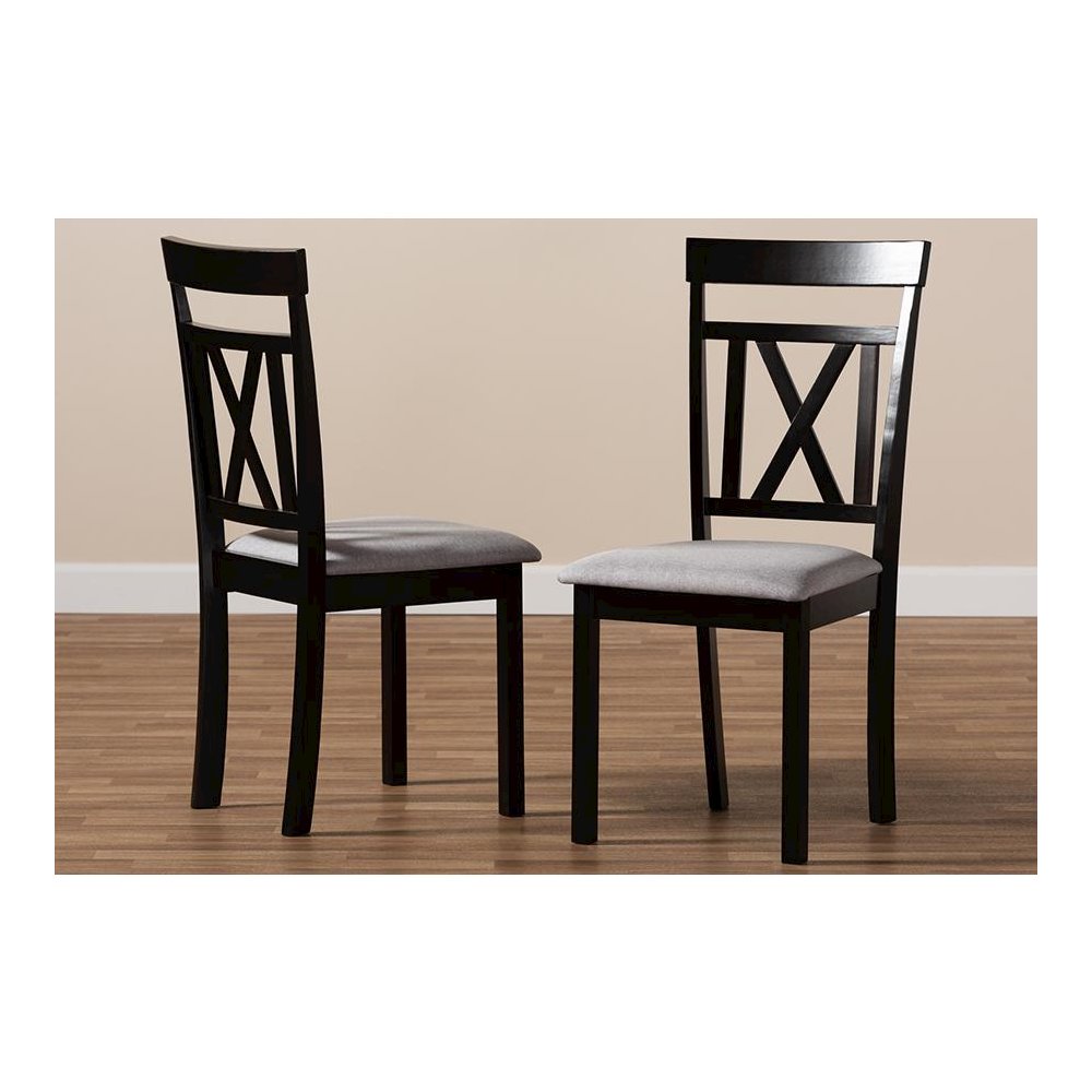 Grey Fabric Upholstered and Espresso Brown Finished Dining Chair Set of 2. Picture 6
