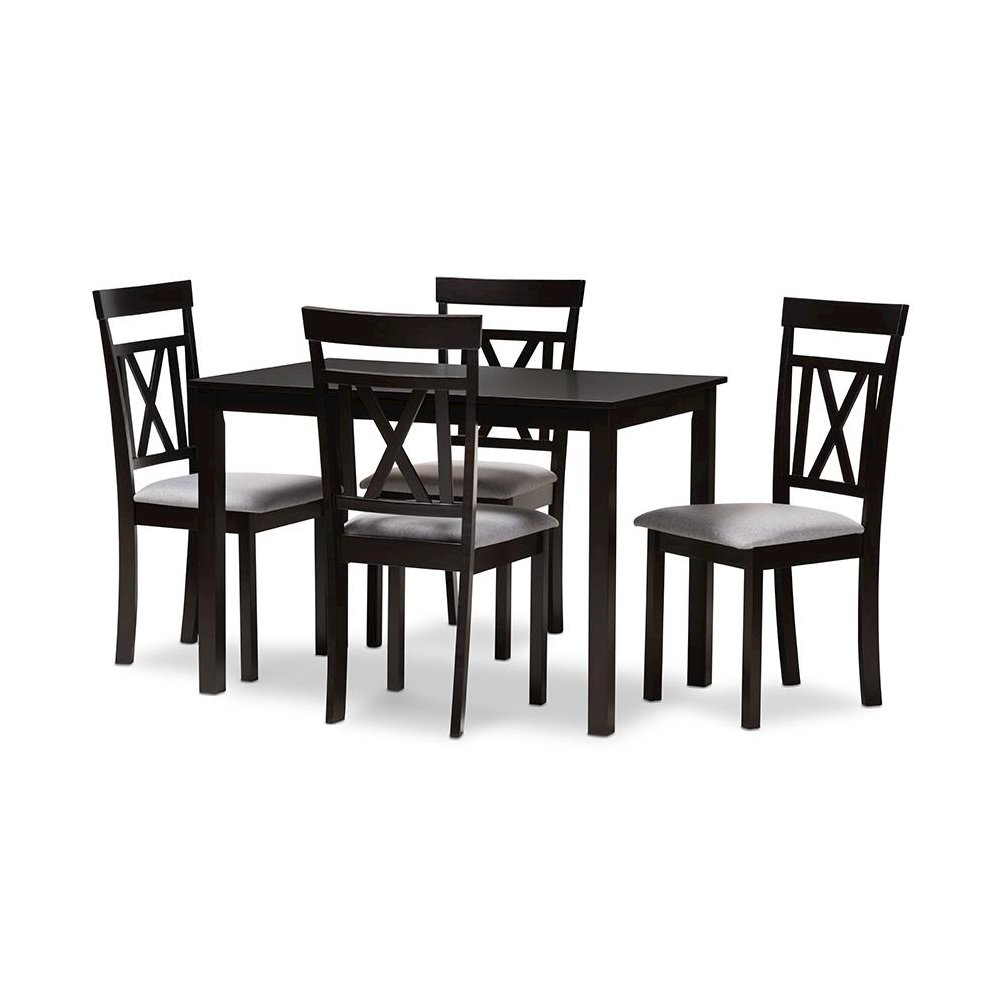 Espresso Brown Finished and Grey Fabric Upholstered 5-Piece Dining Set. Picture 1