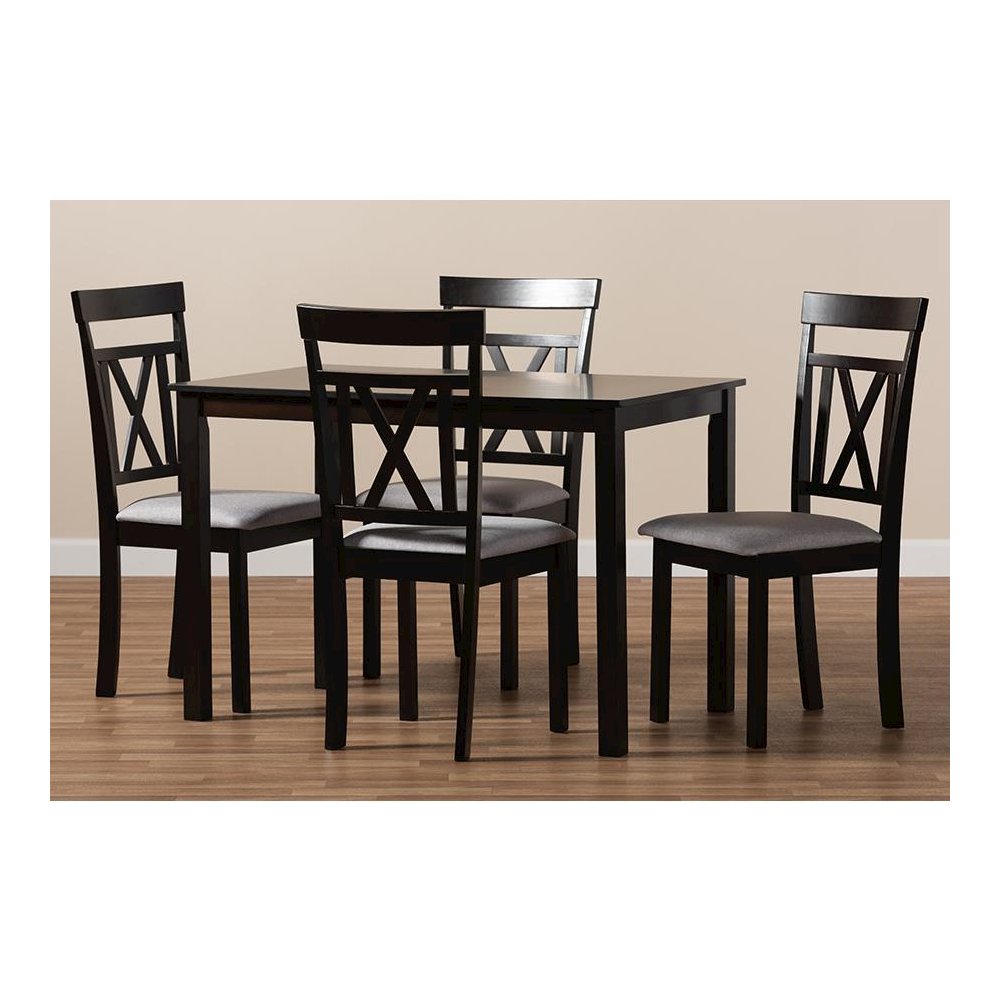 Espresso Brown Finished and Grey Fabric Upholstered 5-Piece Dining Set. Picture 3