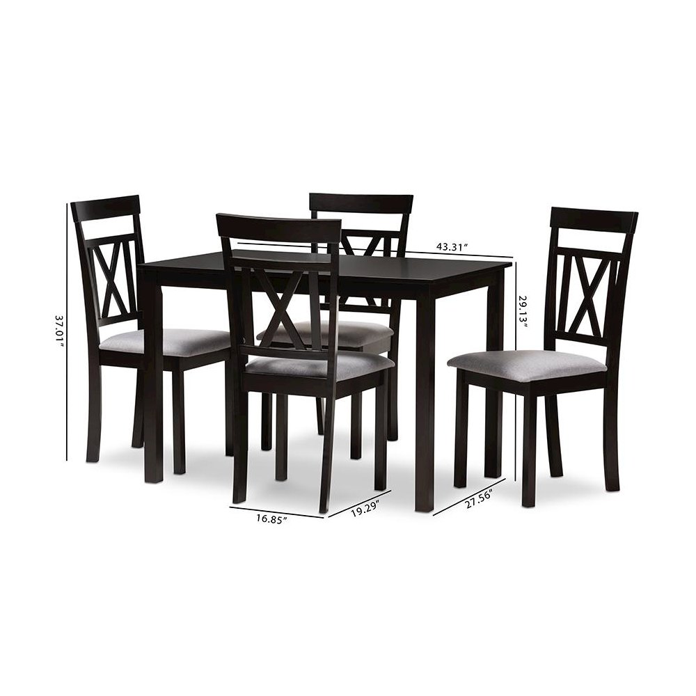 Espresso Brown Finished and Grey Fabric Upholstered 5-Piece Dining Set. Picture 4
