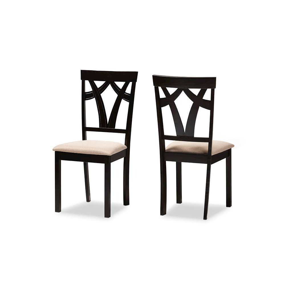 Sand Fabric Upholstered and Espresso Brown Finished Dining Chair Set of 2. Picture 1