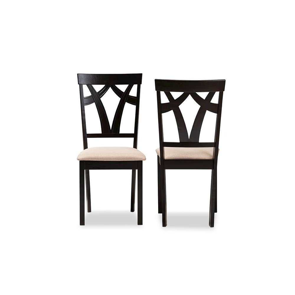 Sand Fabric Upholstered and Espresso Brown Finished Dining Chair Set of 2. Picture 2