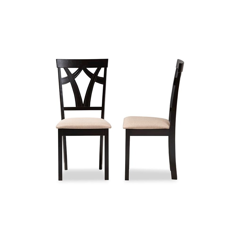 Sand Fabric Upholstered and Espresso Brown Finished Dining Chair Set of 2. Picture 3