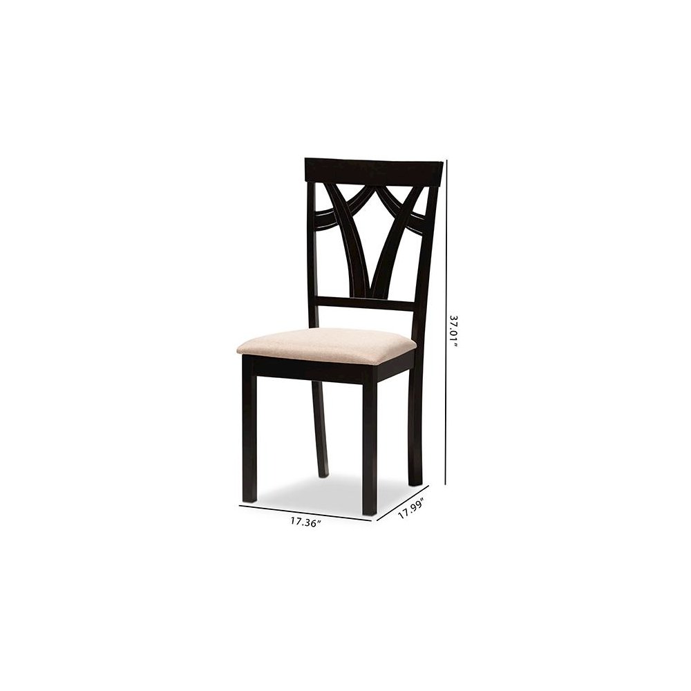 Sand Fabric Upholstered and Espresso Brown Finished Dining Chair Set of 2. Picture 7