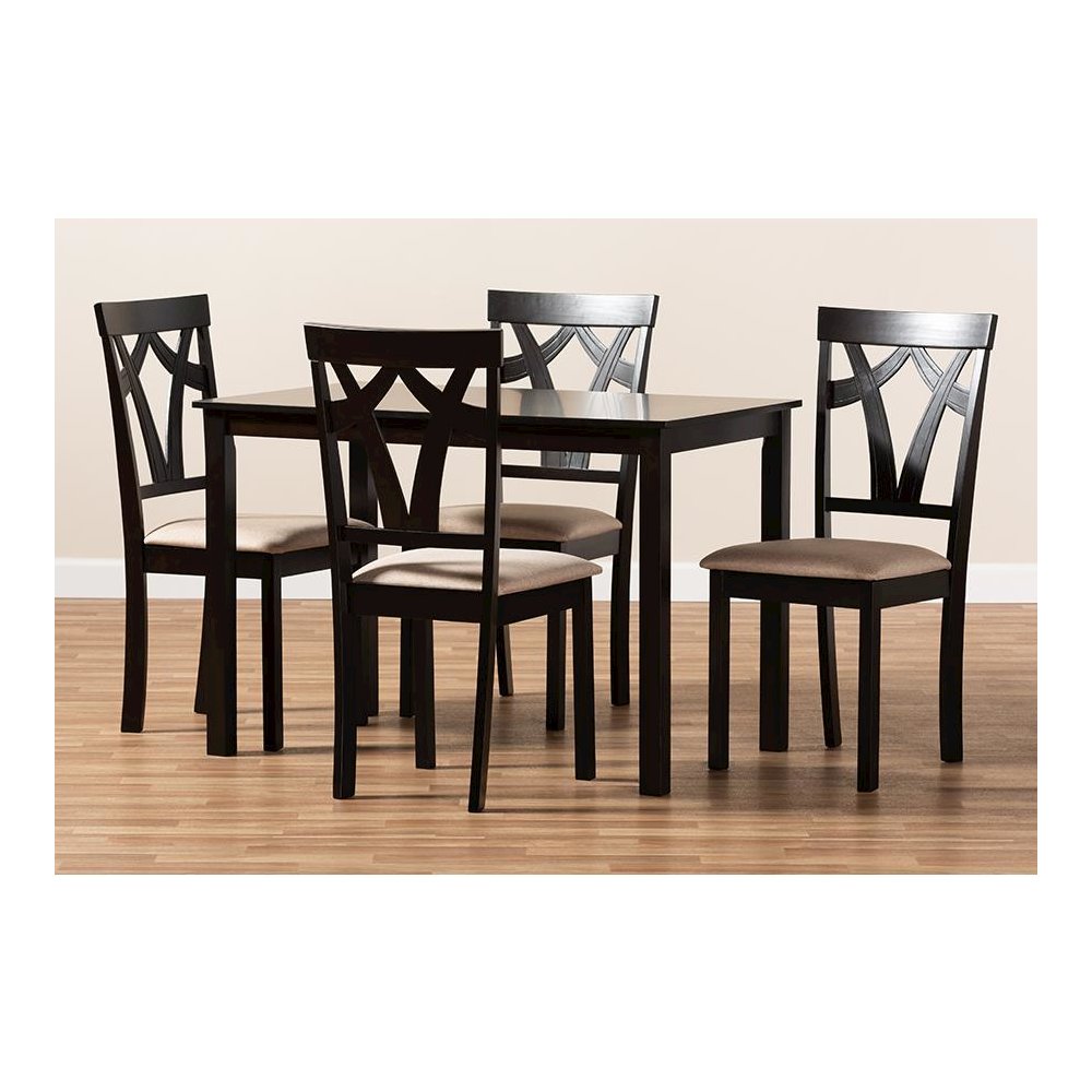 Espresso Brown Finished and Sand Fabric Upholstered 5-Piece Dining Set. Picture 3