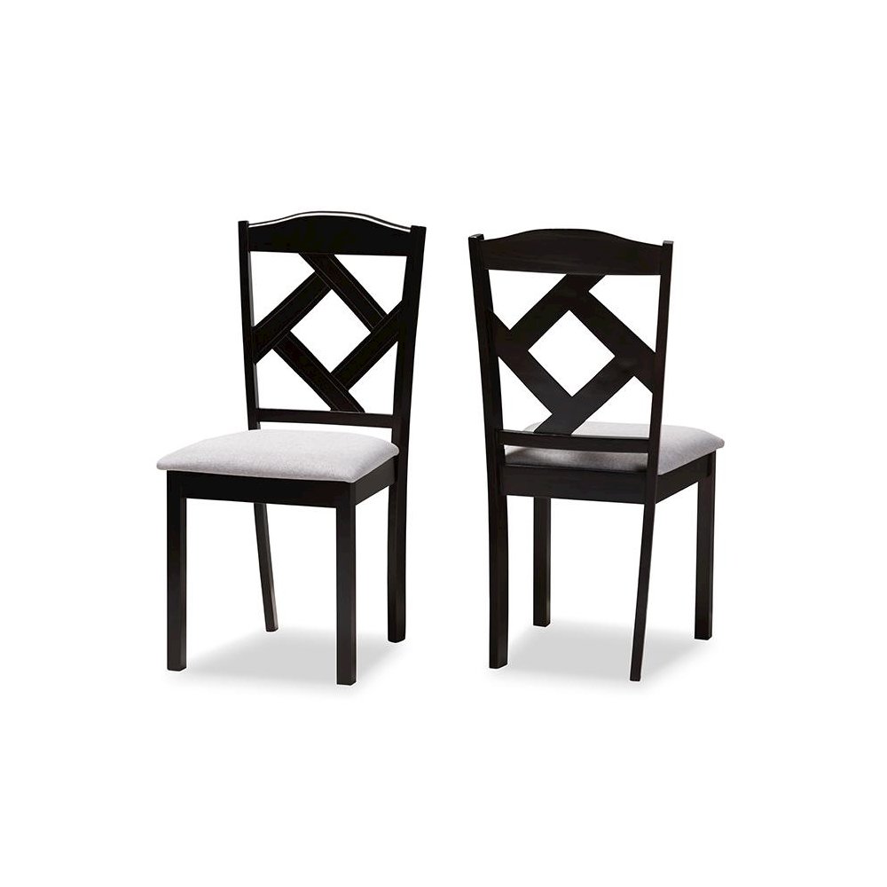 Grey Fabric Upholstered and Espresso Brown Finished Dining Chair Set of 2. Picture 1