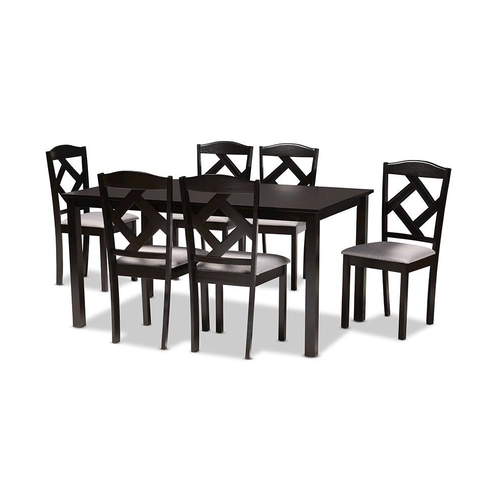 Dark Brown Finished Wood 7-Piece Dining Set. Picture 1