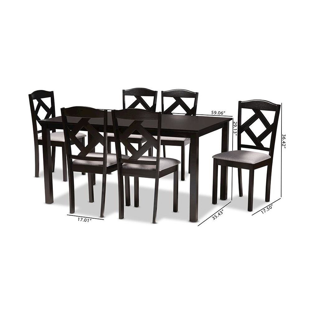 Dark Brown Finished Wood 7-Piece Dining Set. Picture 10
