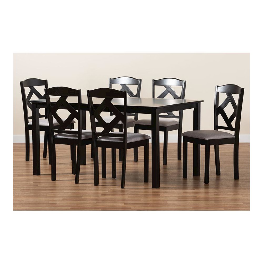 Dark Brown Finished Wood 7-Piece Dining Set. Picture 9
