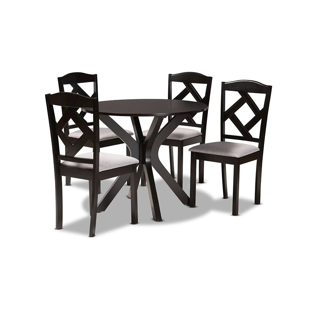 Dark Brown Finished Wood 5-Piece Dining Set. Picture 1