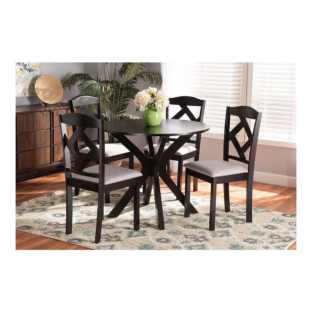 Dark Brown Finished Wood 5-Piece Dining Set. Picture 8