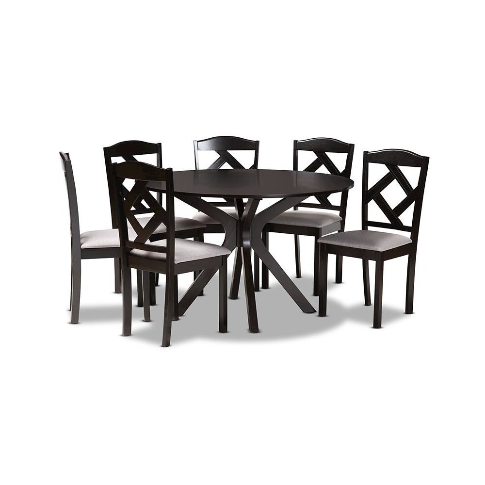 Dark Brown Finished Wood 7-Piece Dining Set. Picture 1