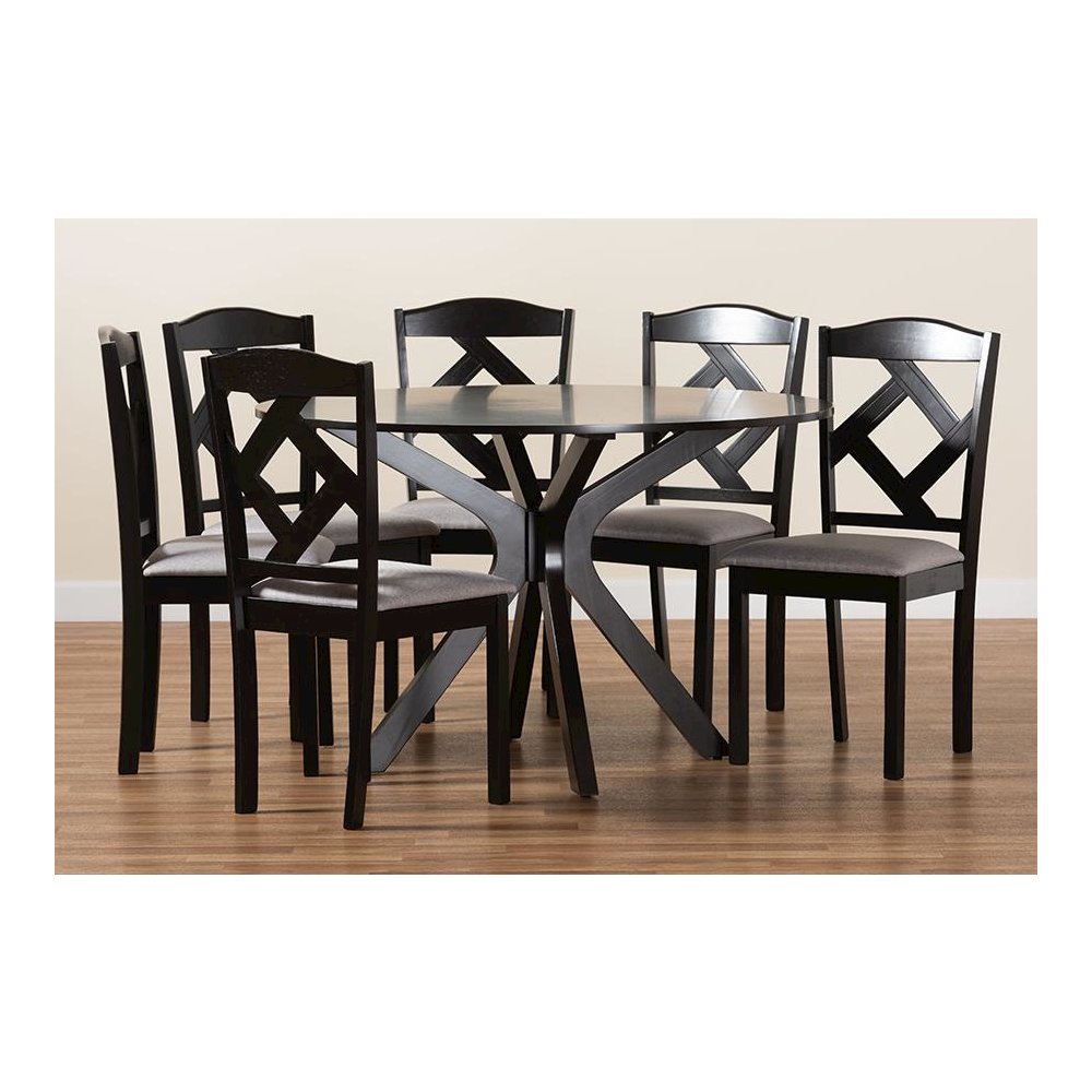 Dark Brown Finished Wood 7-Piece Dining Set. Picture 9
