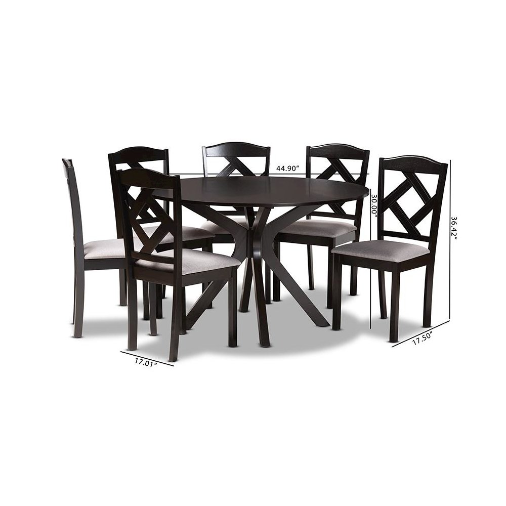 Dark Brown Finished Wood 7-Piece Dining Set. Picture 10
