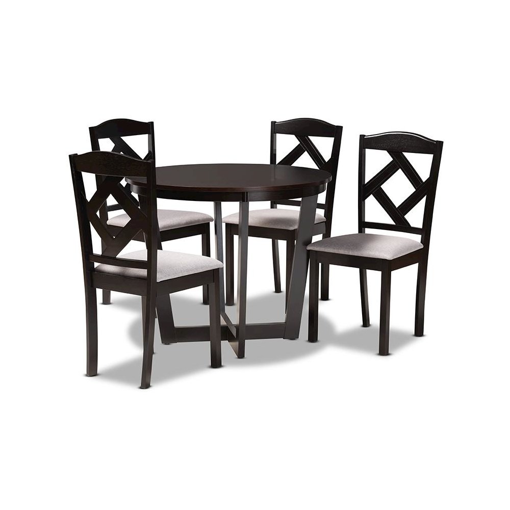 Dark Brown Finished Wood 5-Piece Dining Set. Picture 1
