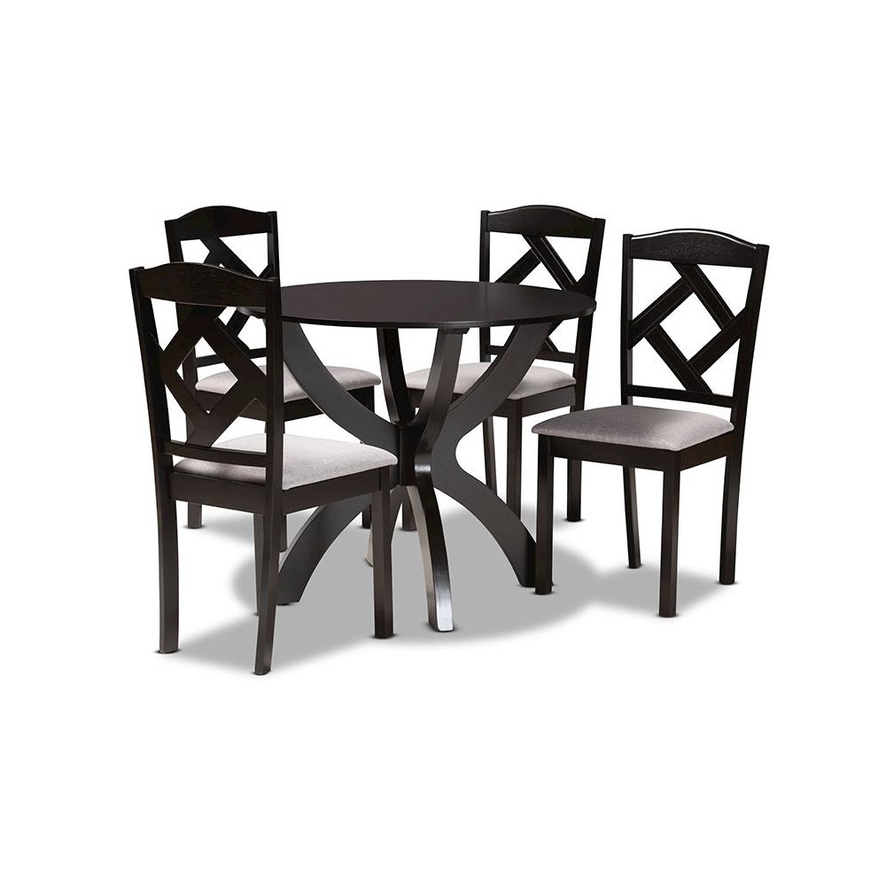 Dark Brown Finished Wood 5-Piece Dining Set. Picture 1