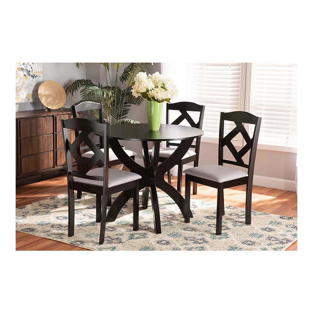 Dark Brown Finished Wood 5-Piece Dining Set. Picture 8