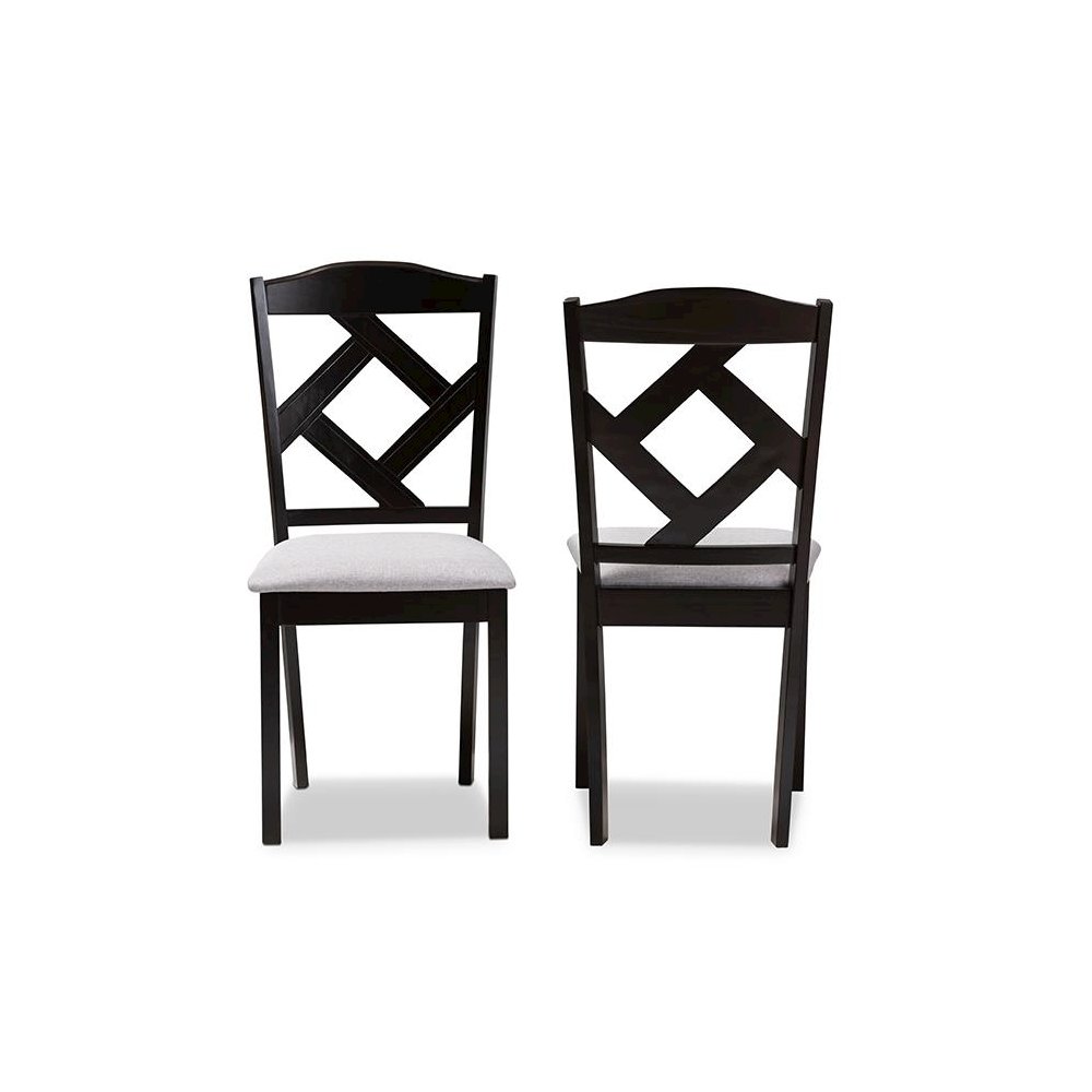 Grey Fabric Upholstered and Espresso Brown Finished Dining Chair Set of 2. Picture 2